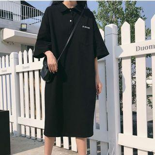 Pocket Detail Elbow-sleeve Polo Shirt Dress