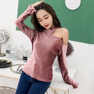 Long-sleeve Cold-shoulder Velvet Top
