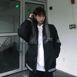 Lettering Baseball Jacket Black - One Size