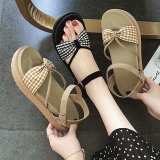 Checked Bow Accent Sandals