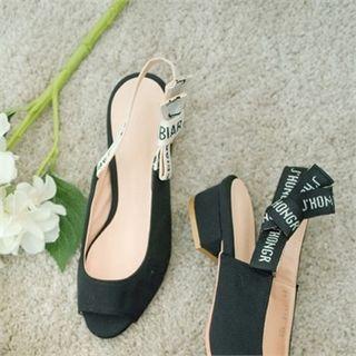 Peep-toe Lettering Sling Back Pumps