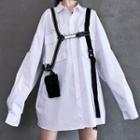 Plain Flap-pocket Long-sleeve Shirt With Pouch