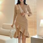 3/4-sleeve Asymmetrical Mermaid Sheath Dress