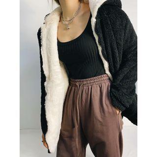 Reversible Furry Zip Jacket Black - One Size