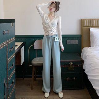 Long-sleeved Drawstring T-shirt / Wide-leg Pants