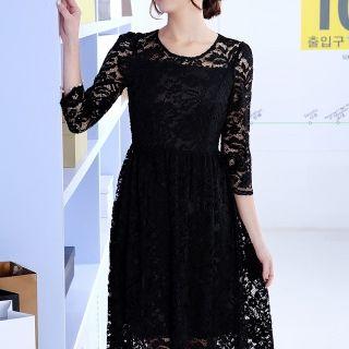 Lace 3/4 Sleeve Midi Dress