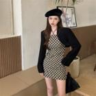 Checkerboard Mini Bodycon Dress / Cropped Blazer