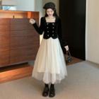 Mock Two-piece Long-sleeve Square-neck Midi A-line Dress