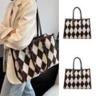 Argyle Faux Shearling Tote Bag
