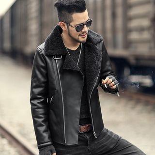 Genuine Leather Fleece-lined Biker Jacket