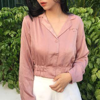 Letter Embroidered Cropped Notch Lapel Shirt