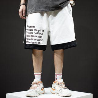 Lettering Two-tone Wide-leg Shorts