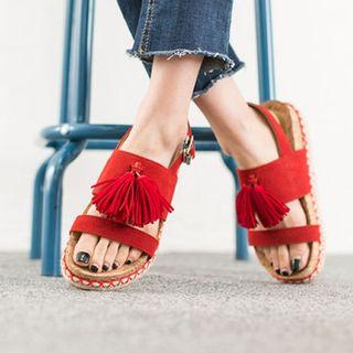 Faux-suede Tassel-accent Sandals