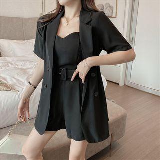 Set: Sleeveless Belted Playsuit + Short Sleeve Blazer