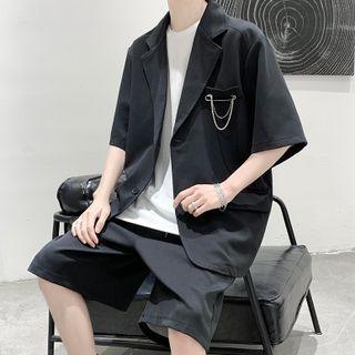 Elbow-sleeve Single-breasted Blazer / Wide Leg Shorts / Set