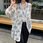 Long-sleeve Floral Loose-fit Shirt Off-white - One Size
