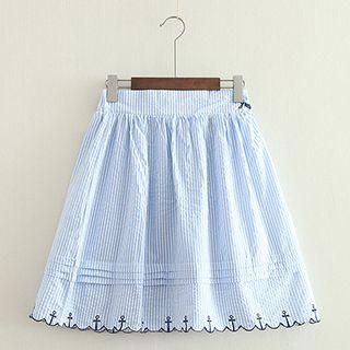 Embroidered Striped A-line Skirt
