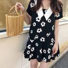 Flower Print Short-sleeve Collared Dress As Shown In Figure - One Size
