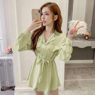 Notch Lapel Tie-waist Shirt
