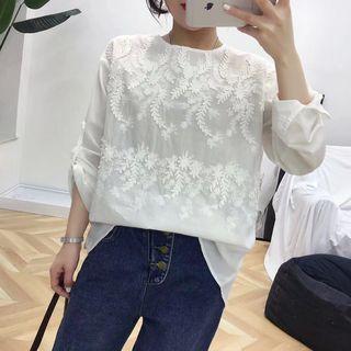 Long-sleeve Embellished Cotton Top As Shown In Figure - One Size