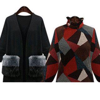 Frill Collar Print Long-sleeve Dress