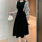 Mock Two-piece Puff-sleeve Floral Print Dress