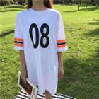 Number Print Elbow-sleeve Long T-shirt