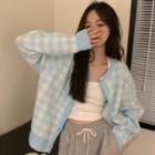 Long-sleeve Plaid Button-up Cardigan