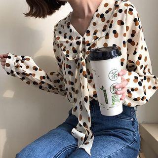 Loose-fit Dot Long-sleeve Chiffon Blouse