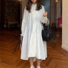 Long-sleeve Midi A-line High-low Shirtdress White - One Size