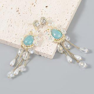 Flower Resin Faux Pearl Fringed Earring 1 Pair - Blue - One Size