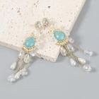 Flower Resin Faux Pearl Fringed Earring 1 Pair - Blue - One Size