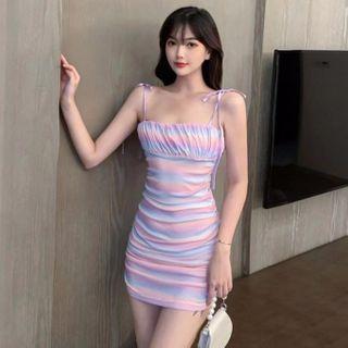 Short-sleeve Cold Shoulder Crinkled Dress