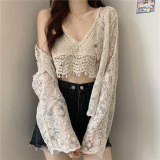 Crochet Knit Top / Lace Cardigan