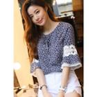 Laced Bell-sleeve Printed Blouse
