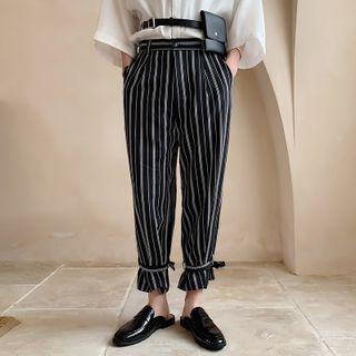Striped Tie-cuff Cropped Pants