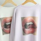 Lettering Lips Print Cotton T-shirt