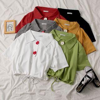 Drawstring Collared Short-sleeve T-shirt