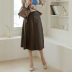 Paneled Midi Faux-leather Skirt