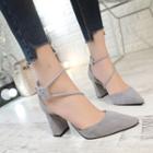 Faux-suede Pointy-toe Chunky-heel Pumps