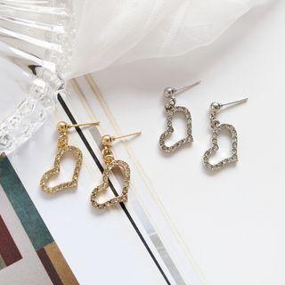 Rhinestone Heart Drop Earring / Clip-on Earring