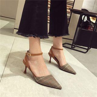 High-heel Ankle-strap Plaid Sandals
