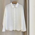 Striped Long-sleeve Ruched Shirt Black & White - One Size