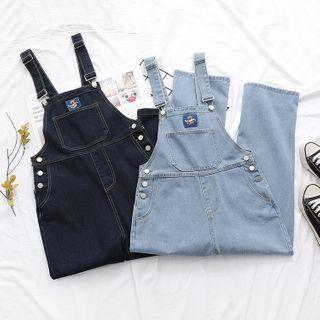 Bear Embroidered Denim Straight Leg Jumper Pants