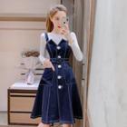 Contrast Stitching Denim Jumper Dress