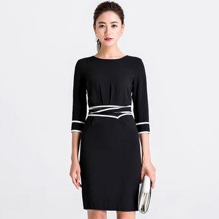 Elbow-sleeve Tie Waist Sheath Dress