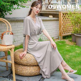 Plus Size Bell-sleeve Maxi Wrap Dress