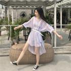 Long Elbow-sleeve Striped Shirt