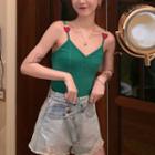 Spaghetti Strap Strawberry Embroidery Knit Top