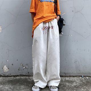 Splatter Lettering Print Wide Leg Pants